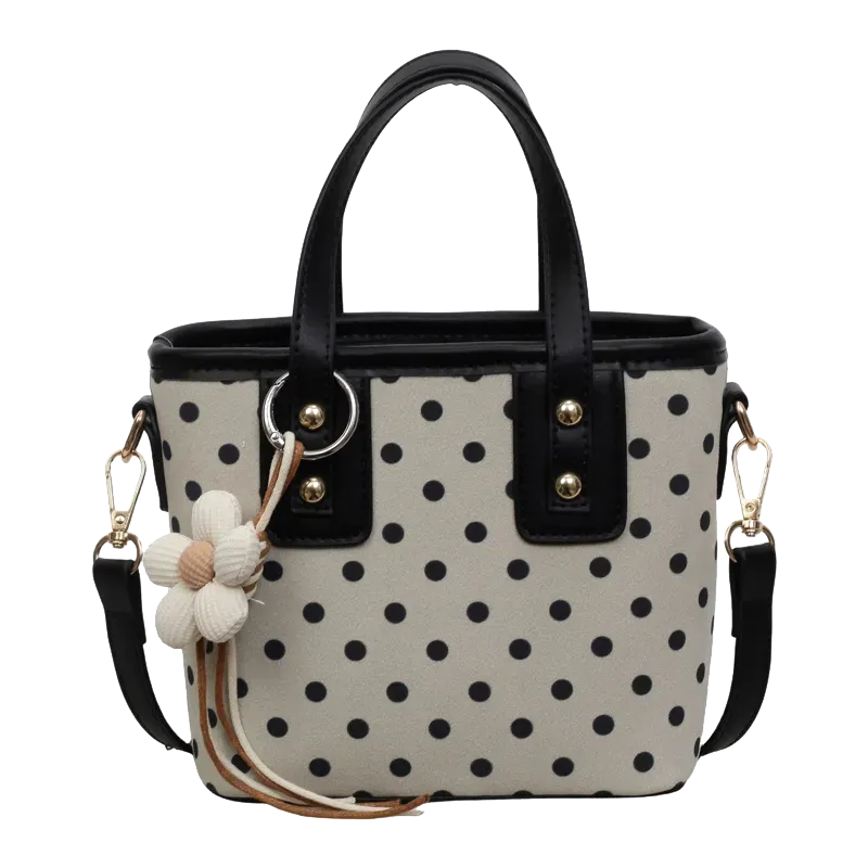 Tas Selempang Wanita Bahan PU Sintetis Motif Polkadot Warna Hitam Bentuk Kotak Resleting