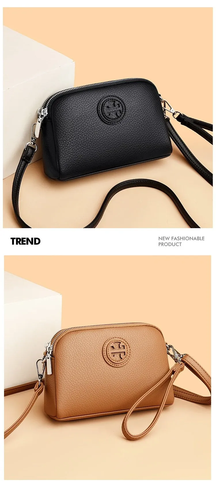 Tas Selempang Wanita Bahan PU Sintetis Polos Bentuk Kotak Tali Lebar Resleting Model Import