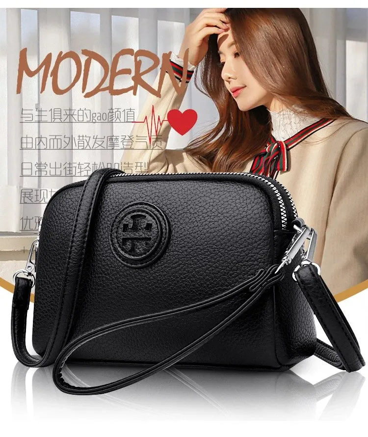 Tas Selempang Wanita Bahan PU Sintetis Polos Bentuk Kotak Tali Lebar Resleting Model Import