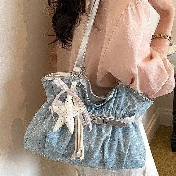 Tas Selempang Wanita Bahan PU Sintetis Motif Bintang Warna Hitam Bentuk Kotak Grosir Import