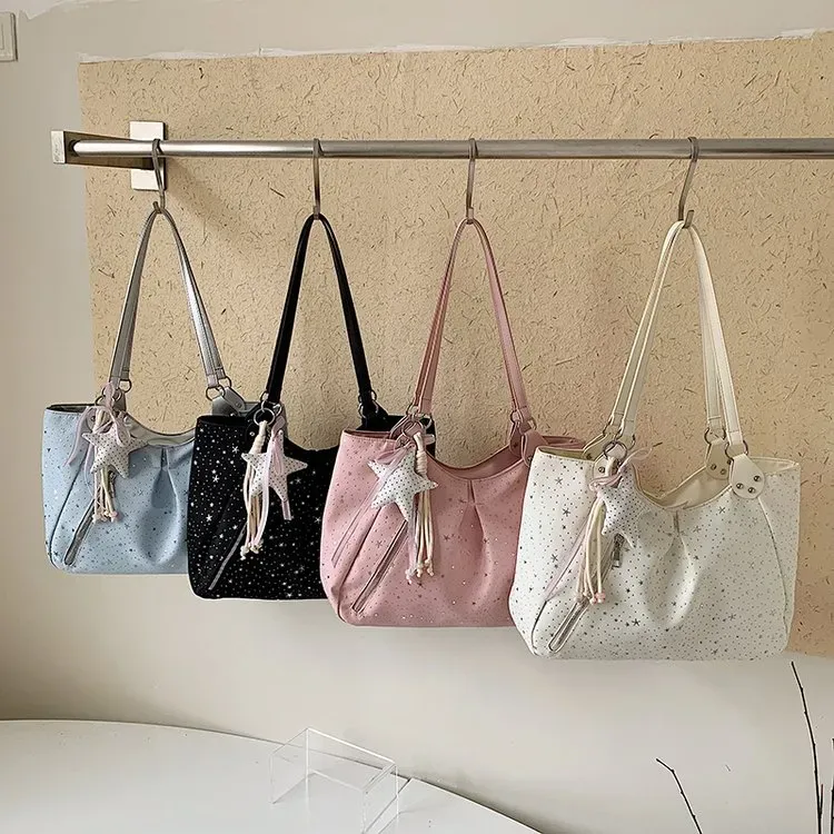 Tas Selempang Wanita Bahan PU Sintetis Motif Bintang Warna Hitam Bentuk Kotak Grosir Import