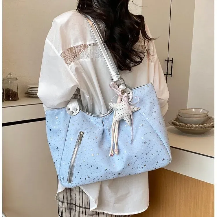 Tas Selempang Wanita Bahan PU Sintetis Motif Bintang Warna Hitam Bentuk Kotak Grosir Import