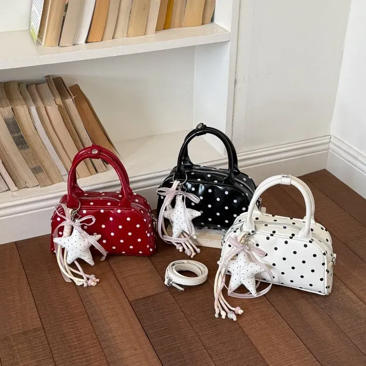Tas Selempang Wanita Bahan PU Sintetis Motif Polkadot Warna Hitam Bentuk Grosir Import