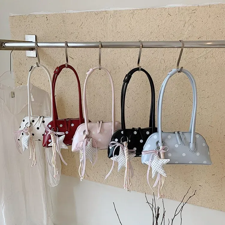 Tas Selempang Wanita Bahan PU Sintetis Motif Polkadot Warna Hitam Bentuk Grosir Import