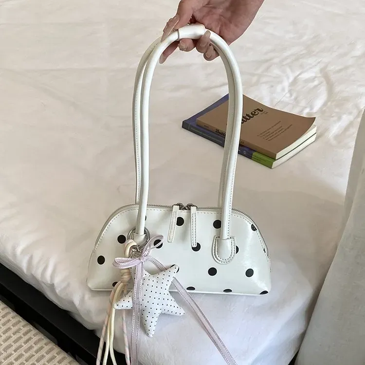 Tas Selempang Wanita Bahan PU Sintetis Motif Polkadot Warna Hitam Bentuk Grosir Import