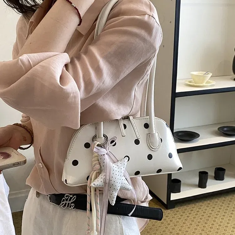Tas Selempang Wanita Bahan PU Sintetis Motif Polkadot Warna Hitam Bentuk Grosir Import