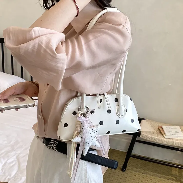 Tas Selempang Wanita Bahan PU Sintetis Motif Polkadot Warna Hitam Bentuk Grosir Import