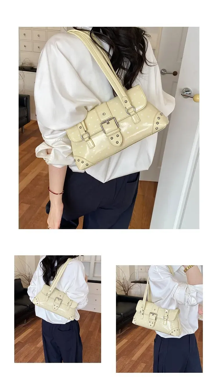 Tas Selempang Wanita Bahan PU Sintetis Motif Polkadot Warna Hitam Bentuk Kotak Model Minimalis
