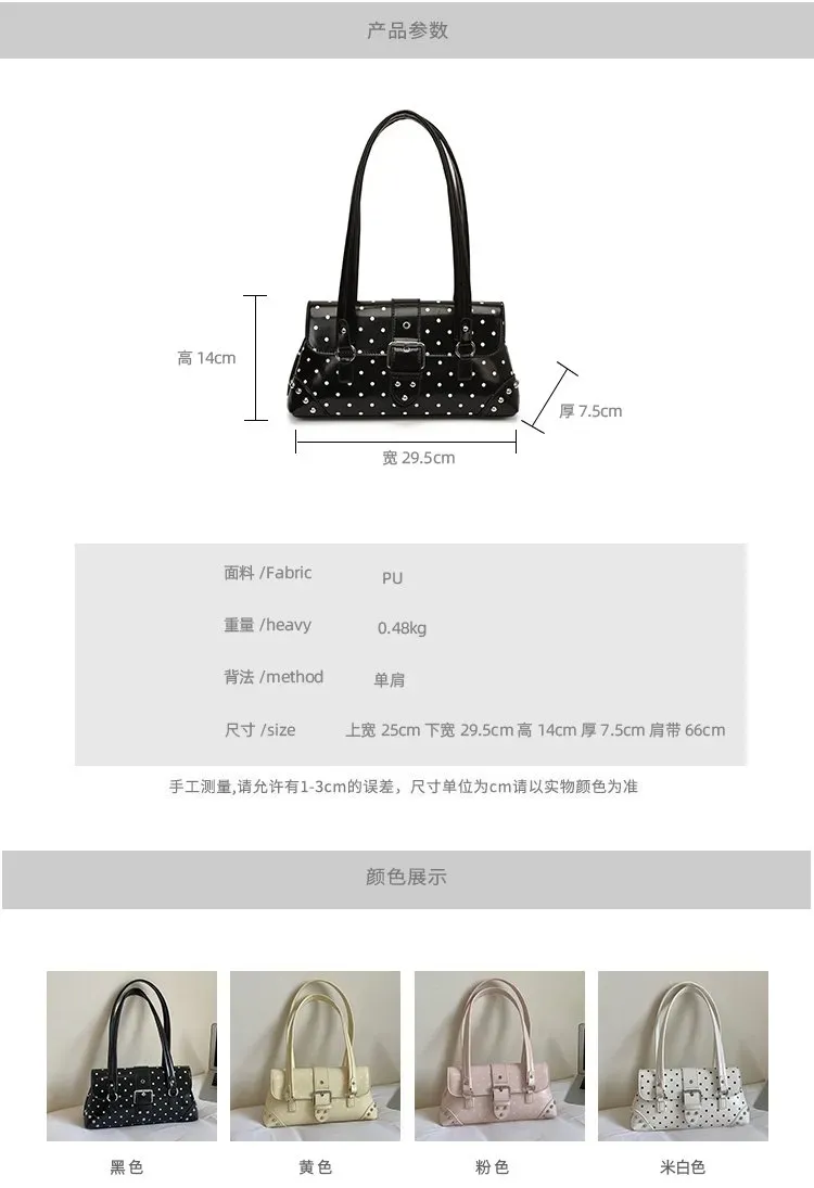 Tas Selempang Wanita Bahan PU Sintetis Motif Polkadot Warna Hitam Bentuk Kotak Model Minimalis