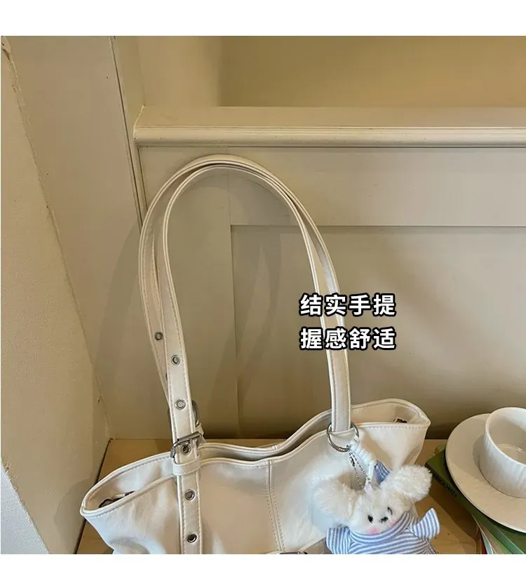 Tas Selempang Wanita Bahan PU Sintetis Polos Warna Putih Bentuk Kotak Tali Lebar Resleting