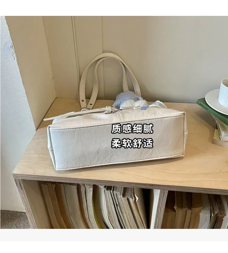Tas Selempang Wanita Bahan PU Sintetis Polos Warna Putih Bentuk Kotak Tali Lebar Resleting