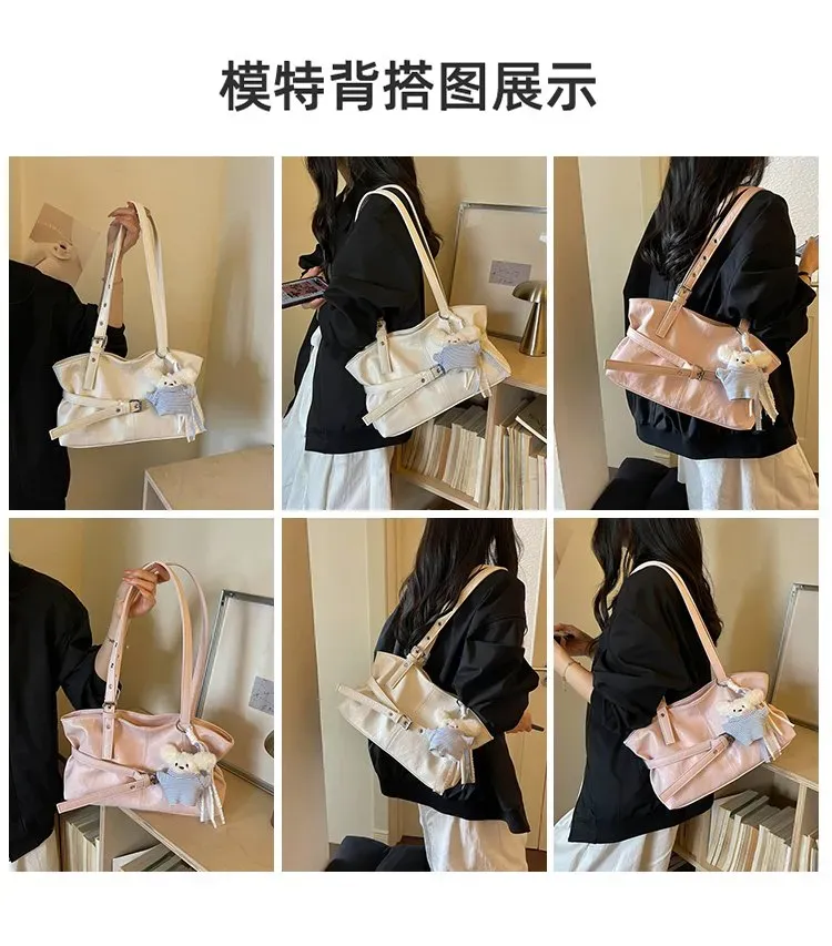 Tas Selempang Wanita Bahan PU Sintetis Polos Warna Putih Bentuk Kotak Tali Lebar Resleting