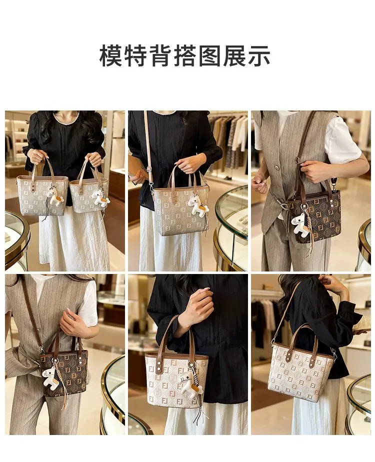 Tas Selempang Wanita Bahan PU Sintetis Motif Print Warna Beige Bentuk Kotak Tali Koleksi