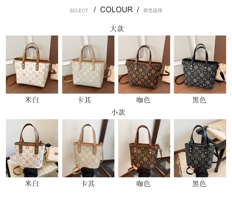 Tas Selempang Wanita Bahan PU Sintetis Motif Print Warna Beige Bentuk Kotak Tali Koleksi