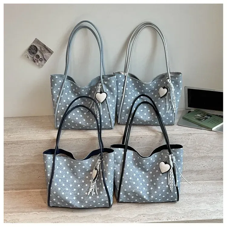 Tas Selempang Wanita Bahan PU Sintetis Motif Polkadot Warna Putih Bentuk Kotak Koleksi Reseller