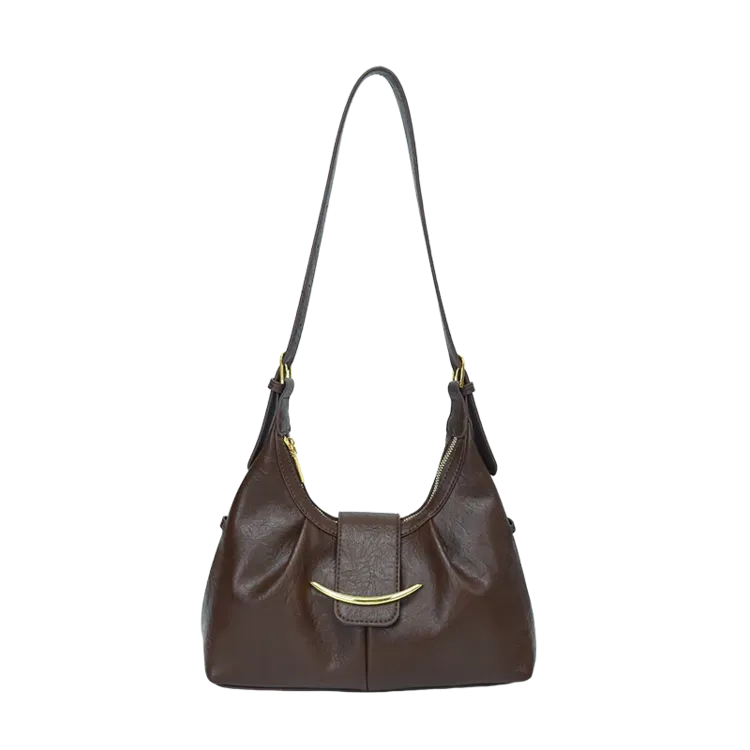 Tas Selempang Wanita Bahan PU Sintetis Polos Model Hobo Tali Panjang Resleting Model Minimalis