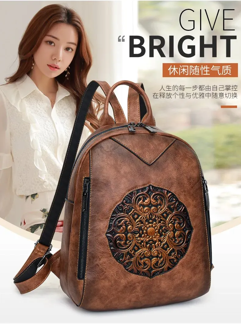 Tas Ransel Wanita Bahan PU Sintetis Motif Print Bentuk Kotak Tali Lebar Resleting Kapasitas kategori tas ransel grosir