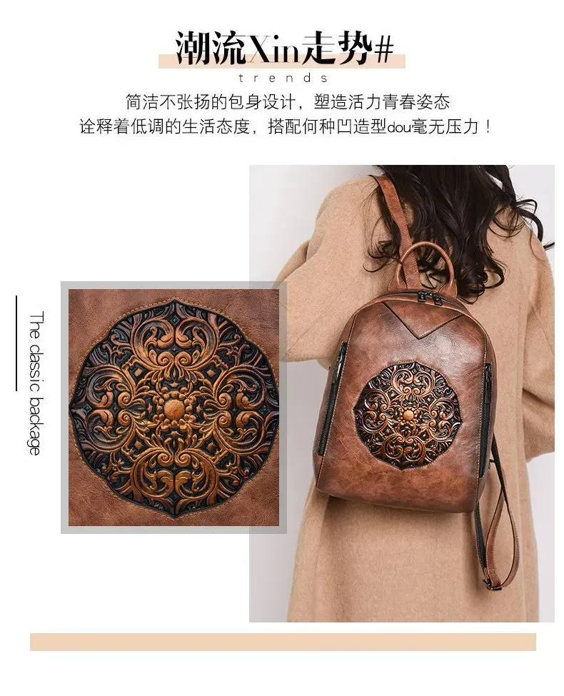 Tas Ransel Wanita Bahan PU Sintetis Motif Print Bentuk Kotak Tali Lebar Resleting Kapasitas