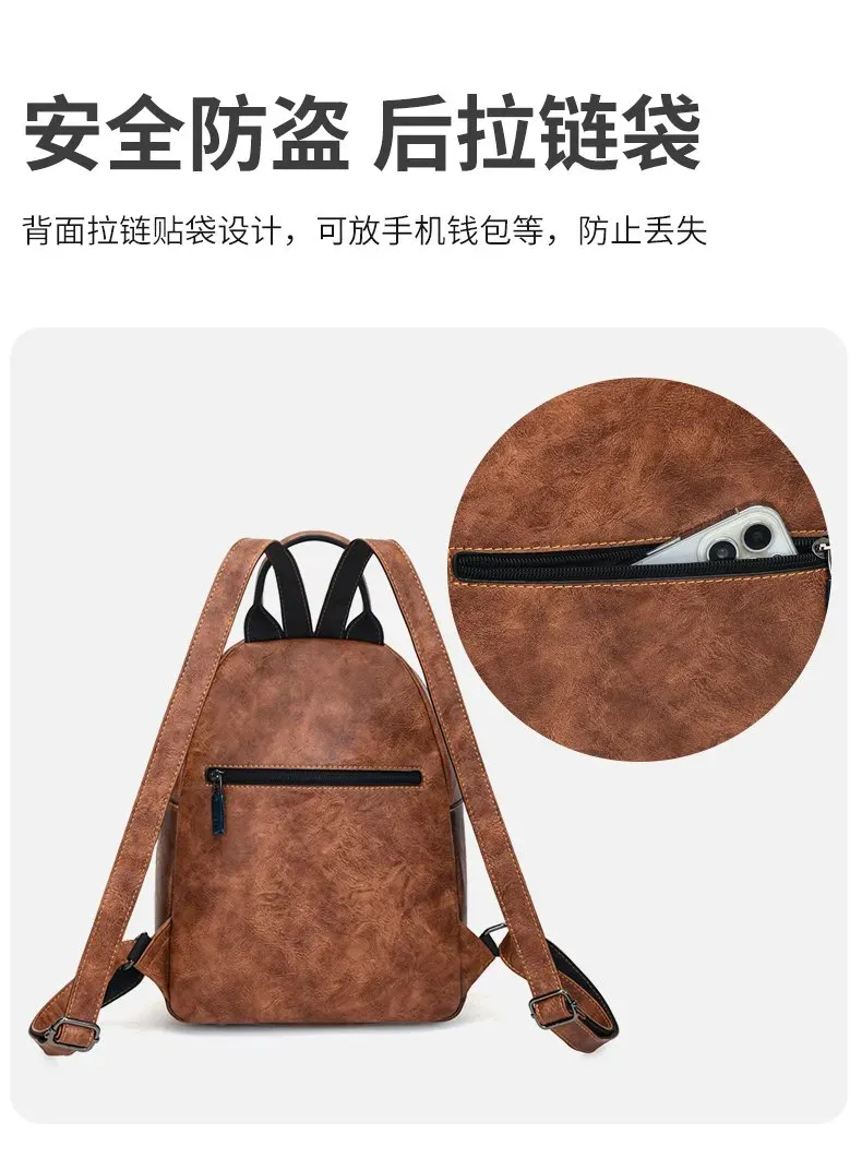 Tas Ransel Wanita Bahan PU Sintetis Motif Print Bentuk Kotak Tali Lebar Resleting Kapasitas