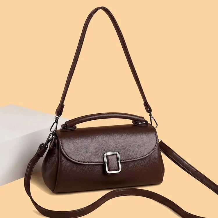 Tas Selempang Wanita Bahan PU Sintetis Polos Bentuk Kotak Tali Panjang Resleting Koleksi