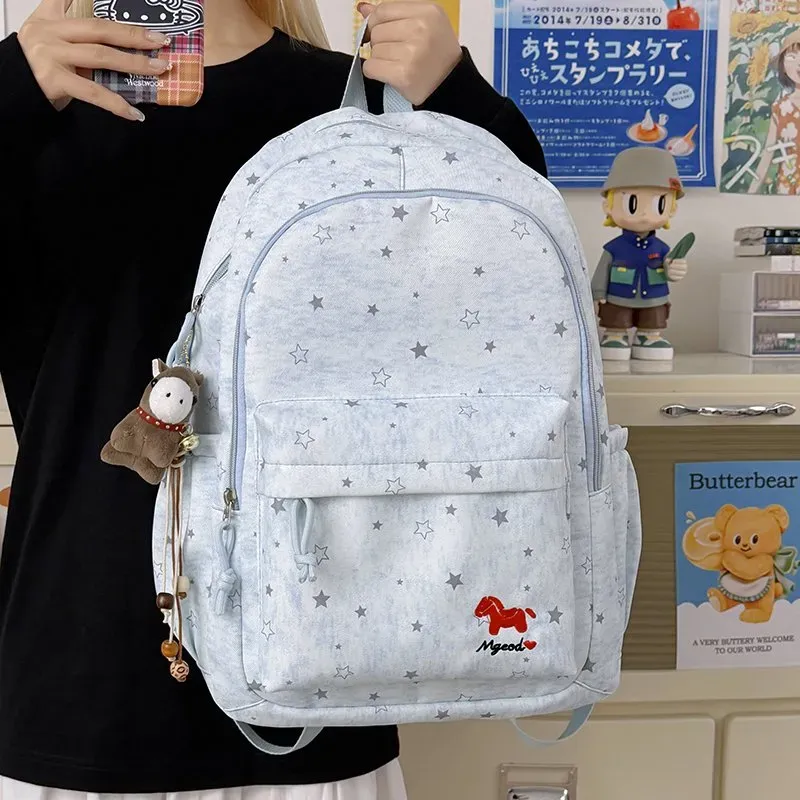 Tas Selempang Wanita Bahan Nylon Motif Print Warna Biru Bentuk Kotak Tali Grosir Import