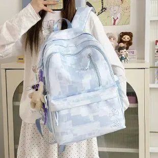 Tas Selempang Wanita Bahan Nylon Motif Print Warna Biru Bentuk Kotak Tali Grosir Import
