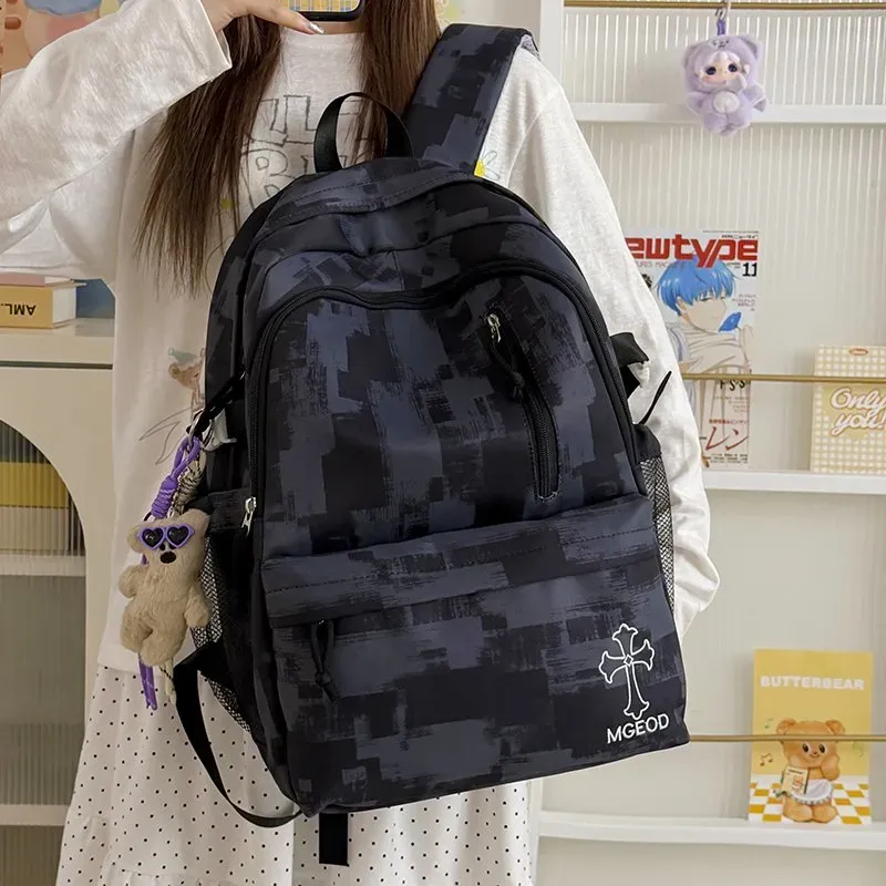 Tas Selempang Wanita Bahan Nylon Motif Print Warna Biru Bentuk Kotak Tali Grosir Import