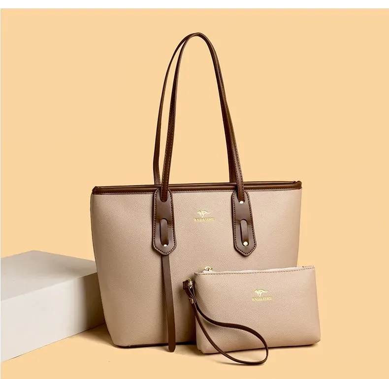 Tas Tote Wanita Bahan PU Sintetis Polos Bentuk Kotak Tali Panjang Kapasitas Besar Grosir Import