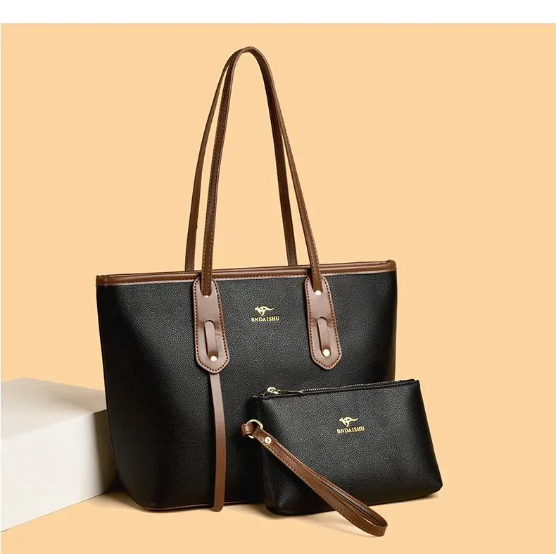 Tas Tote Wanita Bahan PU Sintetis Polos Bentuk Kotak Tali Panjang Kapasitas Besar Grosir Import