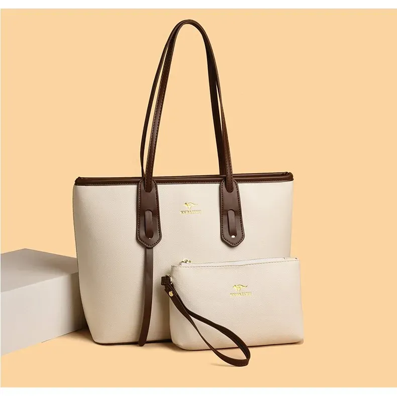 Tas Tote Wanita Bahan PU Sintetis Polos Bentuk Kotak Tali Panjang Kapasitas Besar Grosir Import