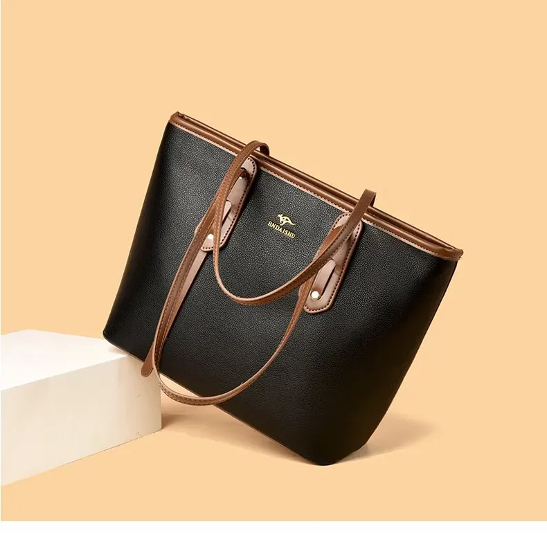 Tas Tote Wanita Bahan PU Sintetis Polos Bentuk Kotak Tali Panjang Kapasitas Besar Grosir Import
