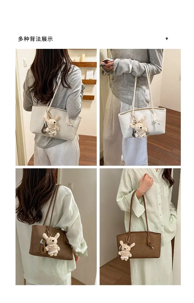 Tas Selempang Wanita Bahan PU Sintetis Polos Warna Putih Bentuk Kotak Tali Stok Grosir