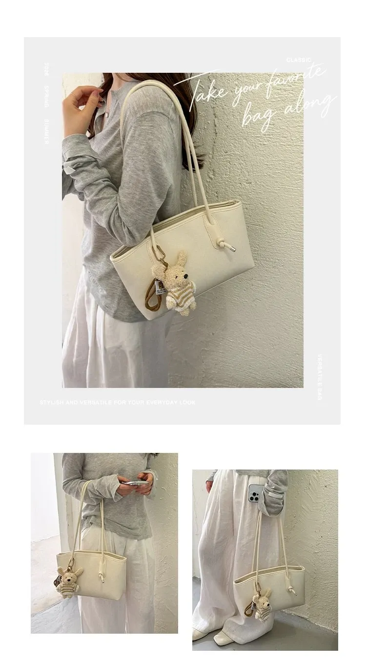 Tas Selempang Wanita Bahan PU Sintetis Polos Warna Putih Bentuk Kotak Tali Stok Grosir