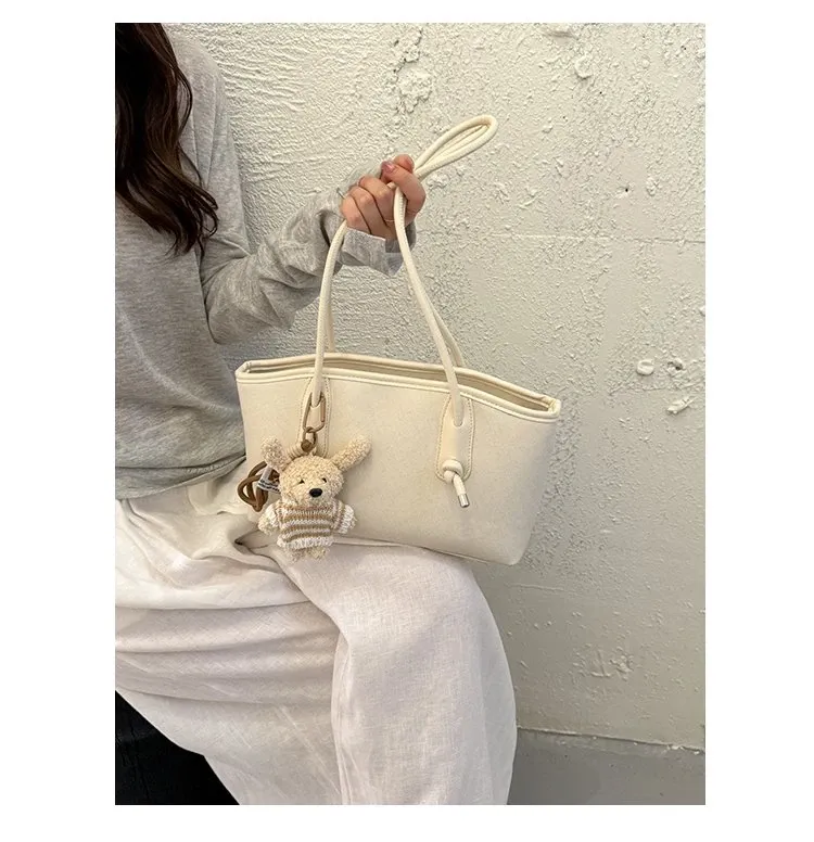 Tas Selempang Wanita Bahan PU Sintetis Polos Warna Putih Bentuk Kotak Tali Stok Grosir