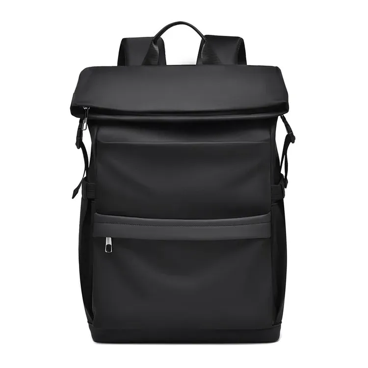 Tas Ransel Pria Bahan Nylon Polos Warna Hitam Bentuk Kotak Tali Lebar Resleting Motif Print
