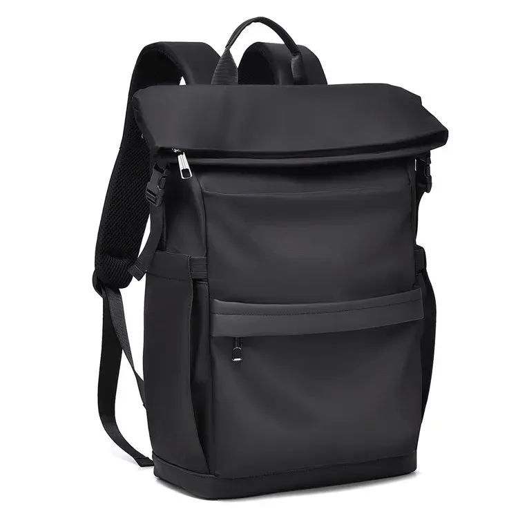 Tas Ransel Pria Bahan Nylon Polos Warna Hitam Bentuk Kotak Tali Lebar Resleting Motif Print