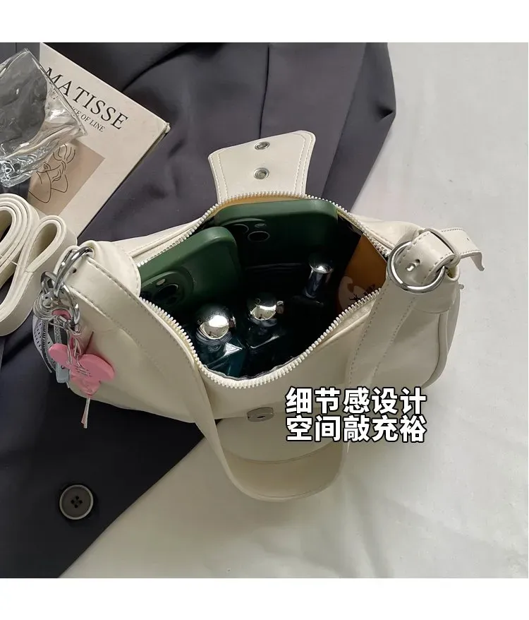 Tas Selempang Wanita Bahan PU Sintetis Polos Model Hobo Tali Panjang Resleting Koleksi Reseller