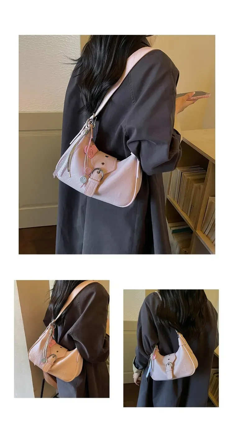Tas Selempang Wanita Bahan PU Sintetis Polos Model Hobo Tali Panjang Resleting Koleksi Reseller