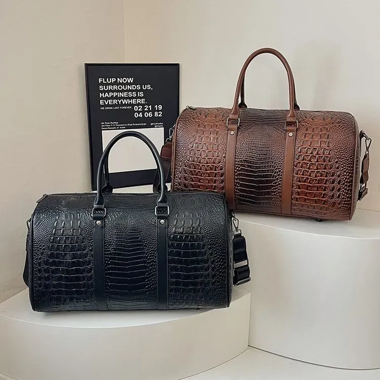 Tas Bucket Pria Bahan PU Sintetis Motif Kadal Bentuk Bucket Tali Rantai Resleting Grosir Import