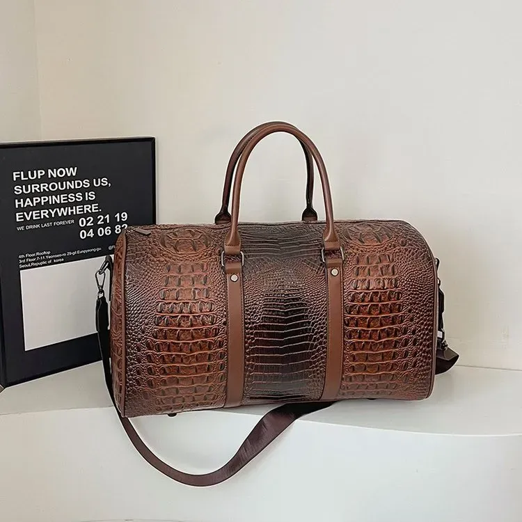 Tas Bucket Pria Bahan PU Sintetis Motif Kadal Bentuk Bucket Tali Rantai Resleting Grosir Import