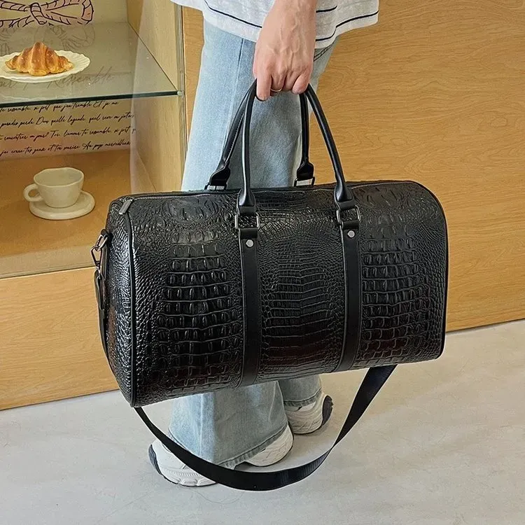 Tas Bucket Pria Bahan PU Sintetis Motif Kadal Bentuk Bucket Tali Rantai Resleting Grosir Import