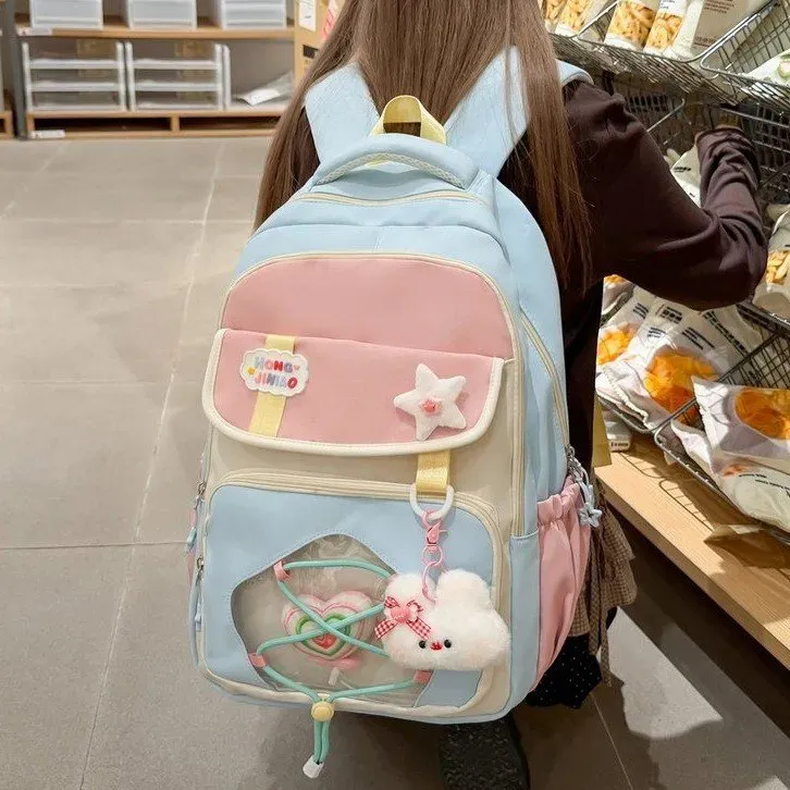 Tas Ransel Wanita Bahan Oxford Motif Polkadot Warna Putih Bentuk Kotak Tali Grosir Import