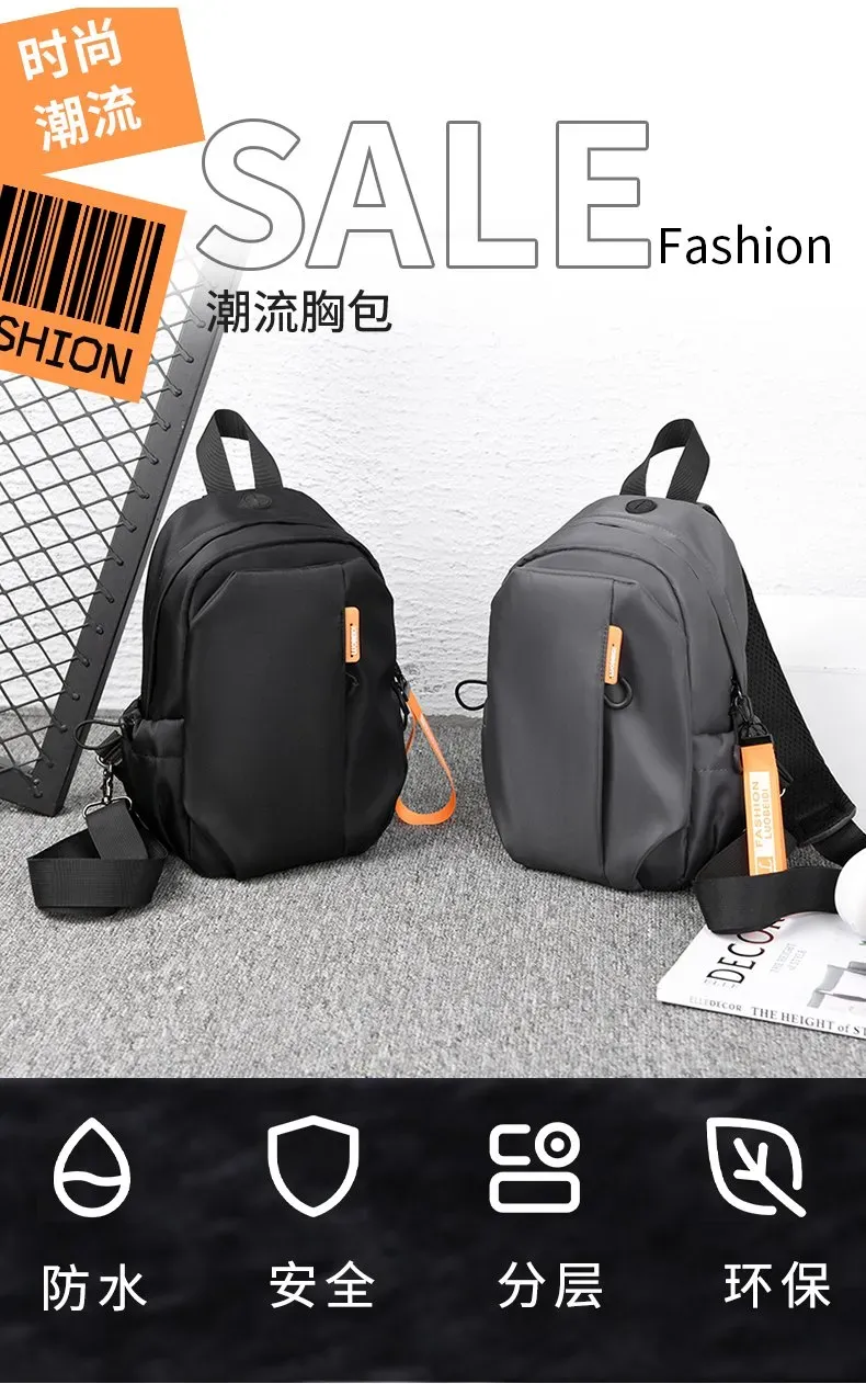 Tas Selempang Pria Bahan Nylon Polos Warna Hitam Bentuk Kotak Tali Lebar Dengan Gantungan