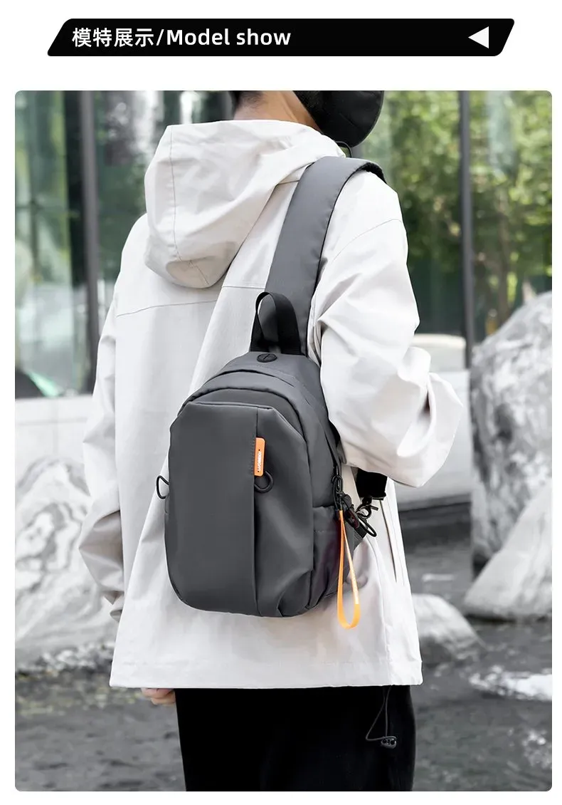 Tas Selempang Pria Bahan Nylon Polos Warna Hitam Bentuk Kotak Tali Lebar Dengan Gantungan