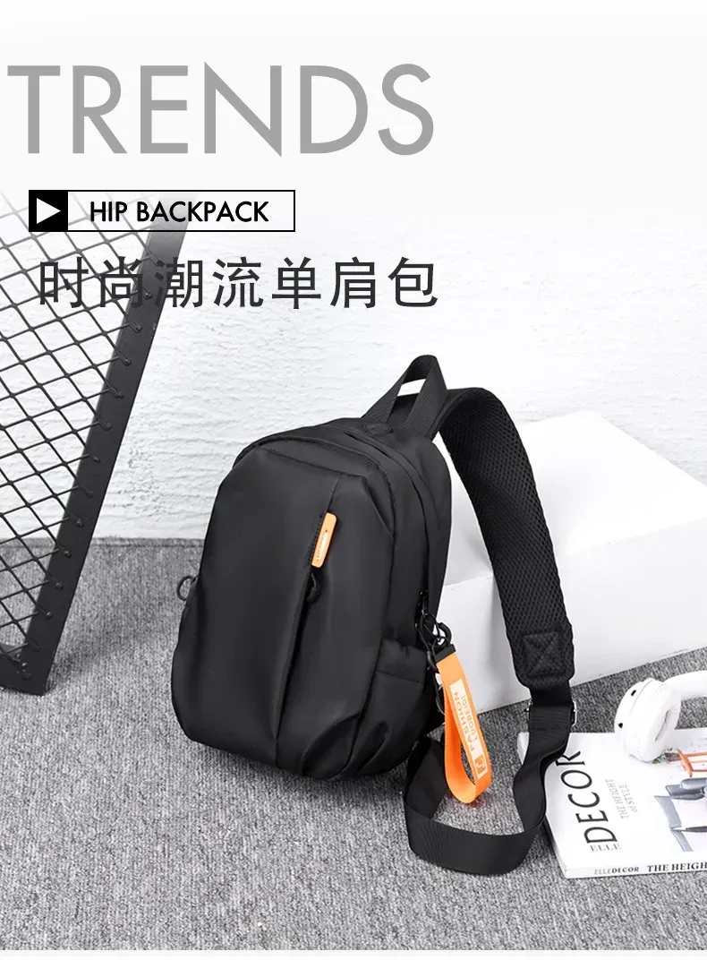 Tas Selempang Pria Bahan Nylon Polos Warna Hitam Bentuk Kotak Tali Lebar Dengan Gantungan