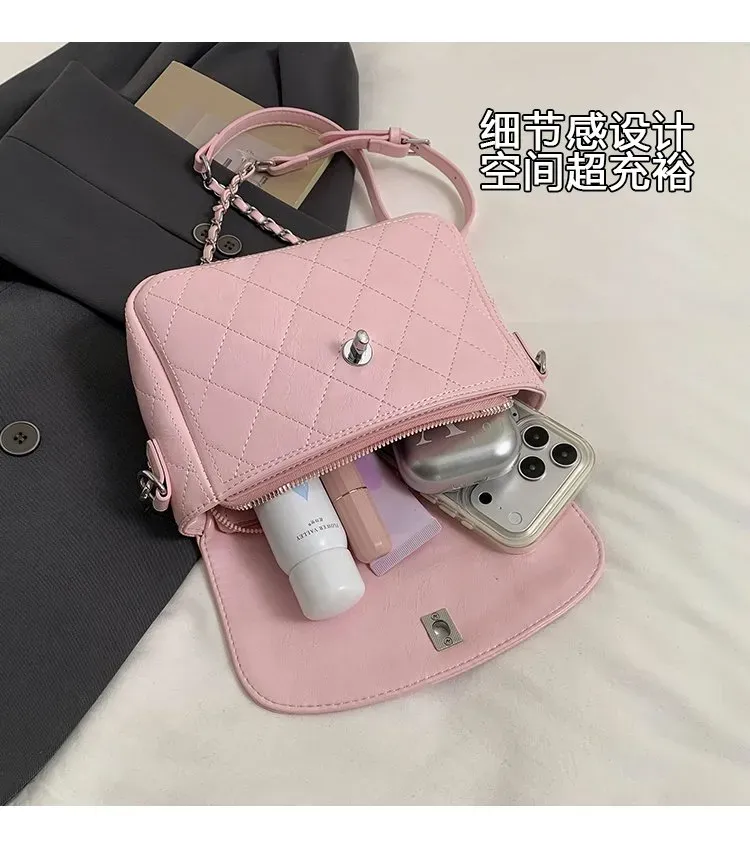 Tas Selempang Wanita Bahan PU Sintetis Model Quilted Warna Putih Bentuk Kotak Stok China