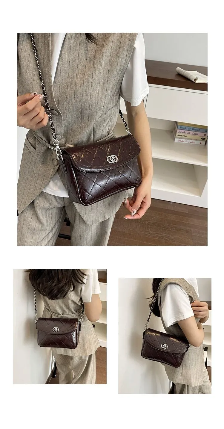 Tas Selempang Wanita Bahan PU Sintetis Model Quilted Warna Putih Bentuk Kotak Stok China