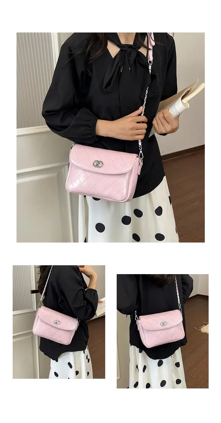 Tas Selempang Wanita Bahan PU Sintetis Model Quilted Warna Putih Bentuk Kotak Stok China