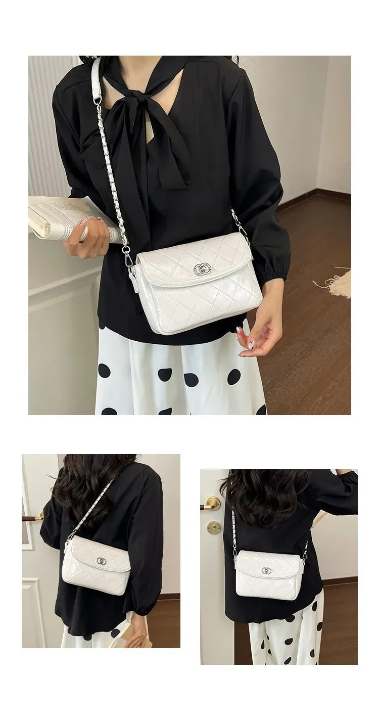 Tas Selempang Wanita Bahan PU Sintetis Model Quilted Warna Putih Bentuk Kotak Stok China