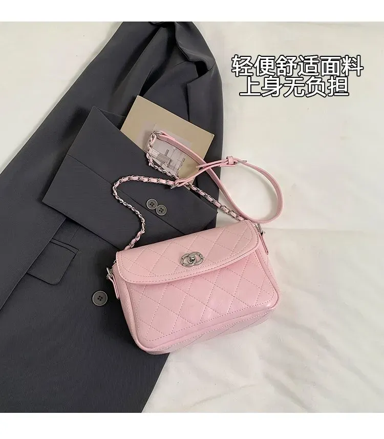 Tas Selempang Wanita Bahan PU Sintetis Model Quilted Warna Putih Bentuk Kotak Stok China